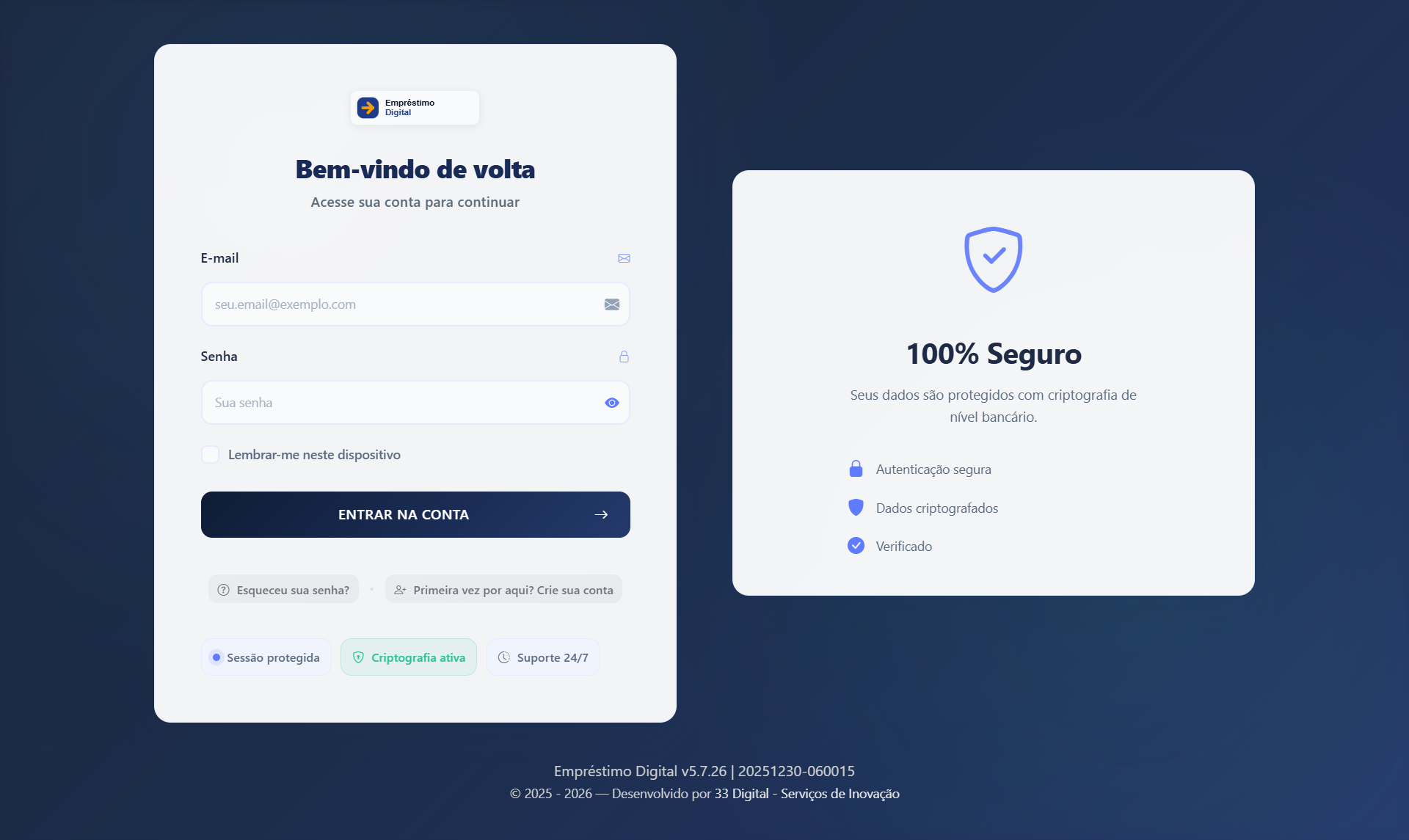 Digital Loan login screen with secure role-based authentication
