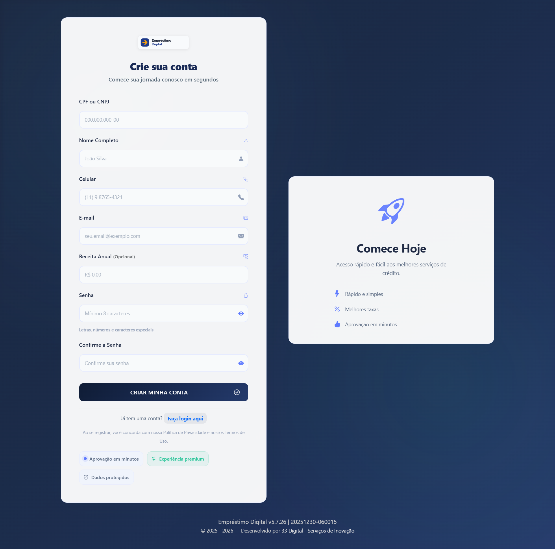 Digital Loan new client registration and onboarding screen